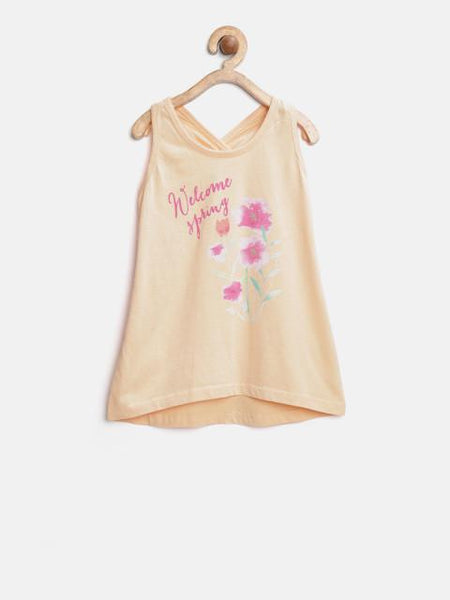 United Colors of Benetton Girls Peach Printed Tank Top