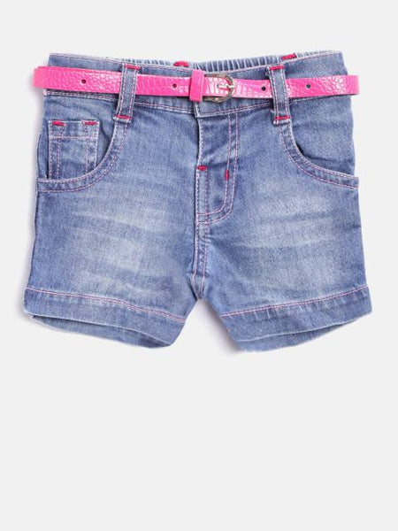 Baby League Girls Blue Washed Denim Shorts