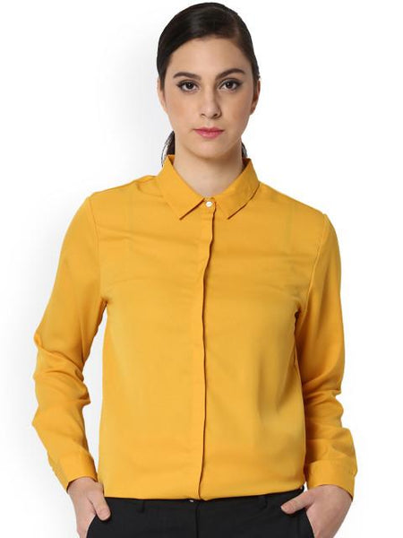 Van Heusen Woman Women Yellow Regular Fit Solid Casual Shirt