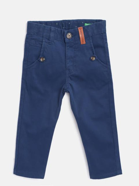 United Colors of Benetton Boys Navy Blue Slim Fit Solid Regular Trousers