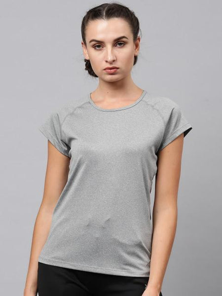 HRX by Hrithik Roshan Women Grey Melange Rapid Dry Raglan T-shirt